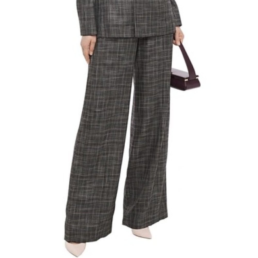 Roland Mouret Tayport Checked Bamboo Wide-leg Pants In Gray